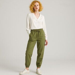 NWT Gap Women’s Clover Army Green Twill Jogger Drawstring Pants Size Large